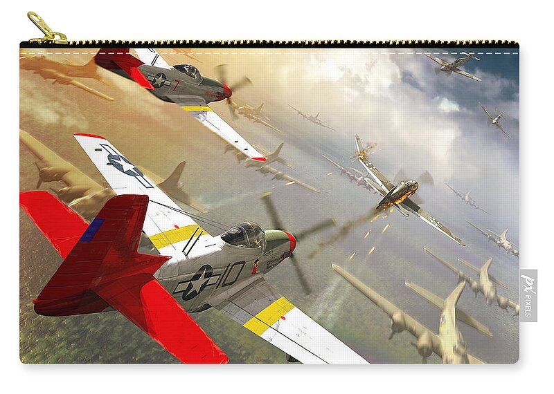 Red Tail Zip Pouch featuring the digital art Red Tail Escort by Kurt Miller