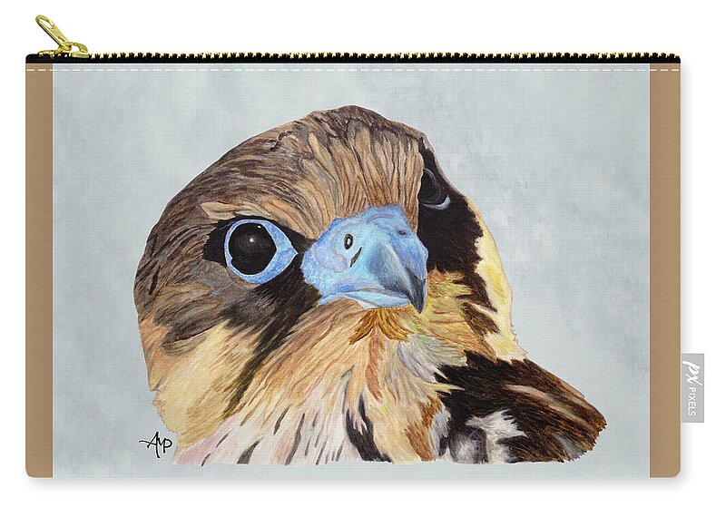 Red-tailed Hawk Zip Pouch featuring the painting Red-Tailed Hawk Portrait by Angeles M Pomata