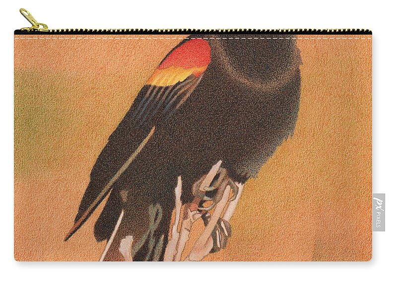 Art Zip Pouch featuring the drawing Red-winged Blackbird 3 by Dan Miller