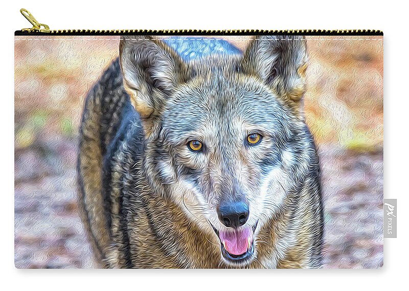 Nature Carry-all Pouch featuring the digital art Red Wolf Staring - TWO by DB Hayes