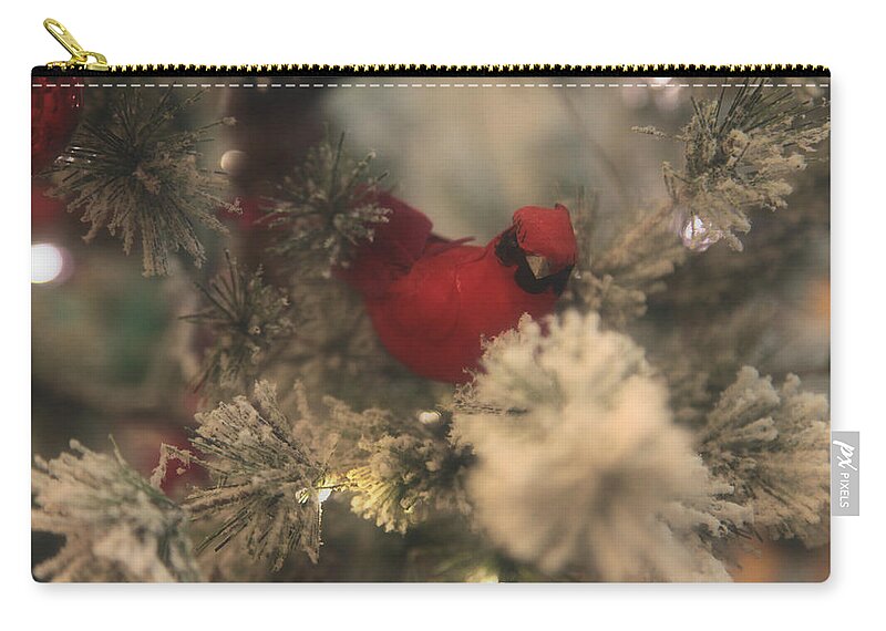 Christmas Zip Pouch featuring the photograph Redbird Snowy Greetings by Toni Hopper
