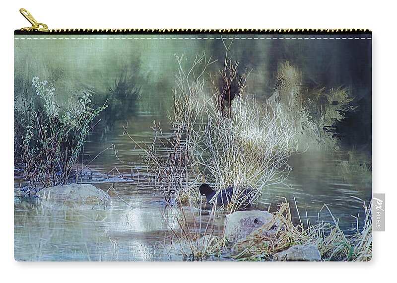 Coot Zip Pouch featuring the photograph Reflecting On A Misty Morning by Theresa Campbell