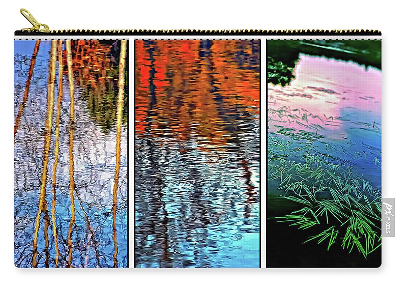 Wilderness Zip Pouch featuring the photograph Reflecting On Autumn - Triptych by Steve Harrington