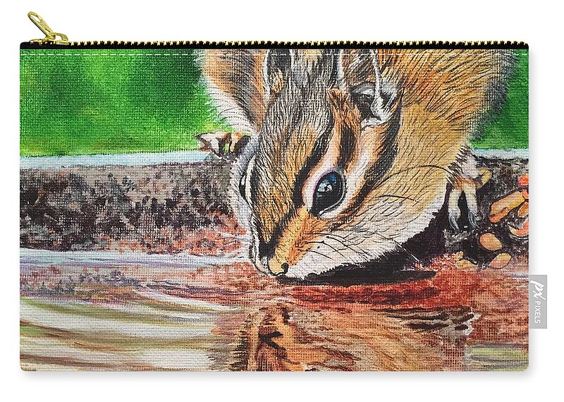 Chipmunk Zip Pouch featuring the painting Reflecting on the Day by Sonja Jones