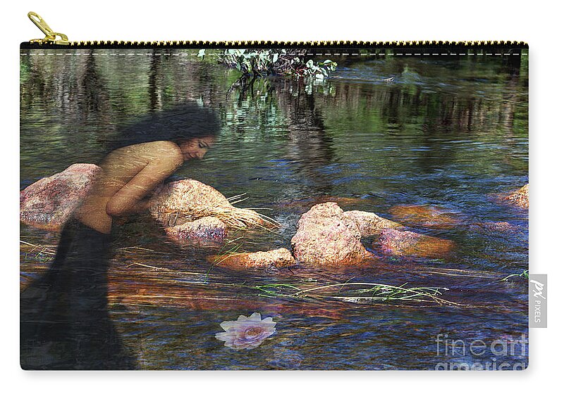 Manipulation Zip Pouch featuring the photograph Reflecting on the Lotus by Elaine Teague