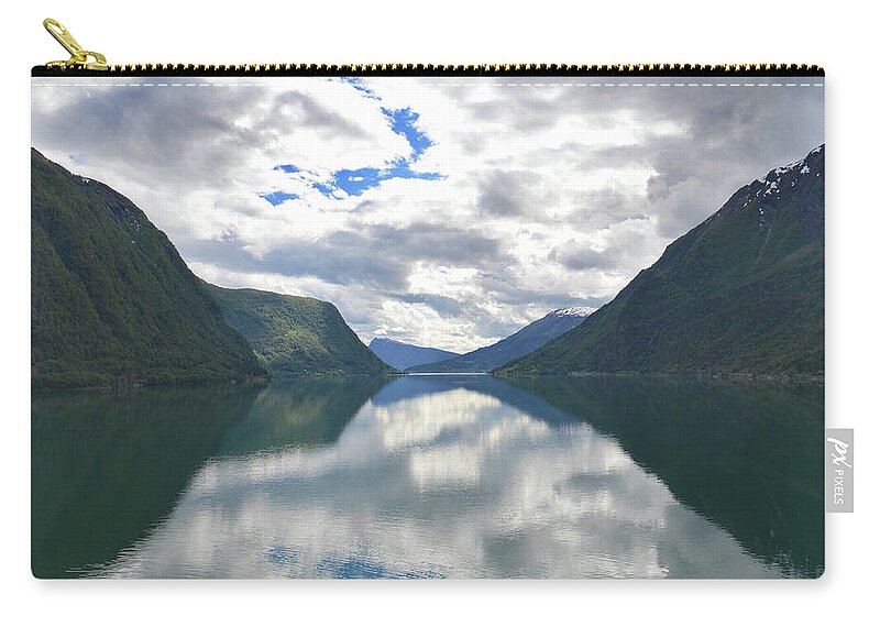Skjolden Zip Pouch featuring the photograph Reflecting Skjolden. by Terence Davis