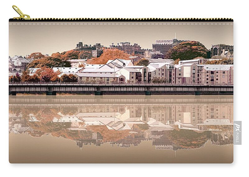 Reflection River Lune Zip Pouch featuring the digital art Reflection River Lune - Sepia by Joe Tamassy