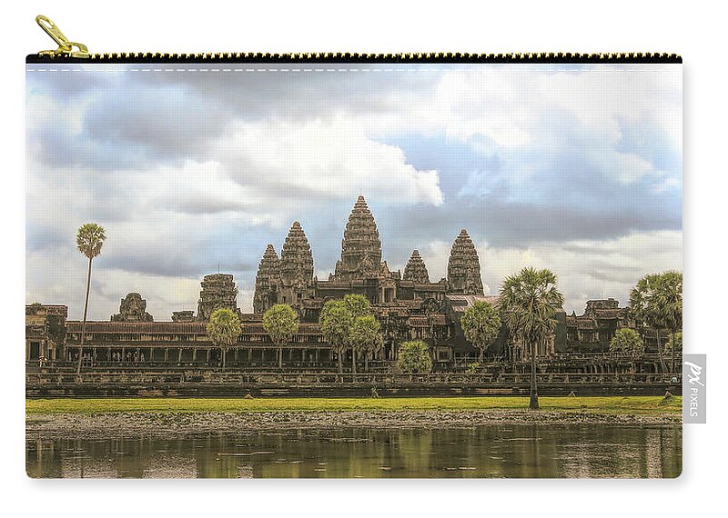 Angkor Wat Zip Pouch featuring the photograph Reflections Angkor Wat Panorama by Chuck Kuhn