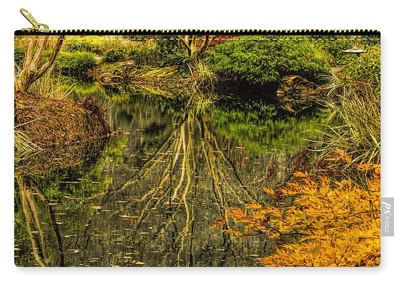 Japanese Garden Zip Pouch featuring the photograph Reflections at Japanese Gardens by Barbara Bowen