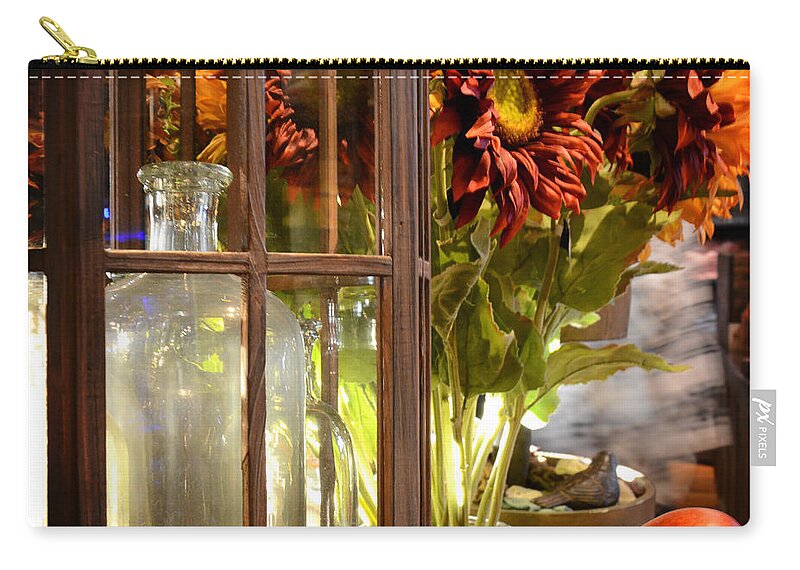 Floral Zip Pouch featuring the photograph Reflections In A Glass Bottle by Nava Thompson