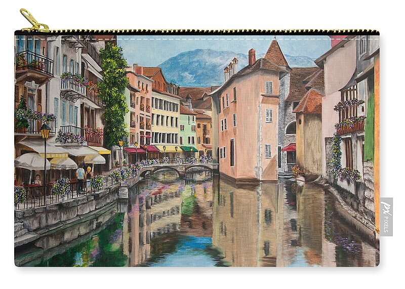 Annecy France Art Carry-all Pouch featuring the painting Reflections Of Annecy by Charlotte Blanchard