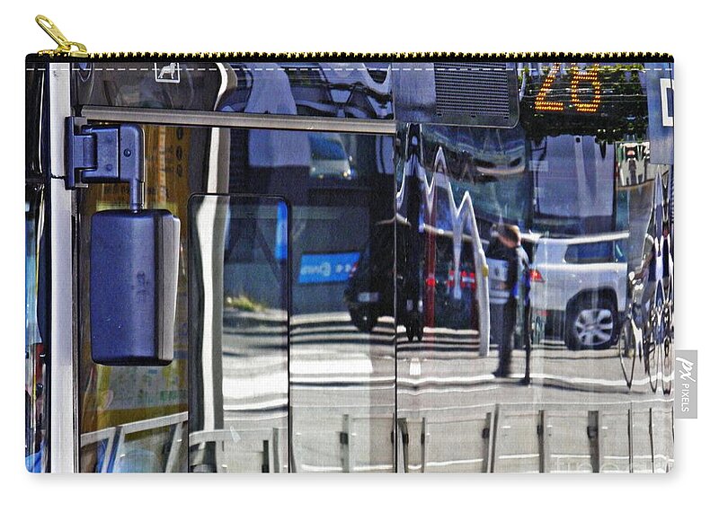 Bus Zip Pouch featuring the photograph Reflections on a Bus in Mainz 2 by Sarah Loft
