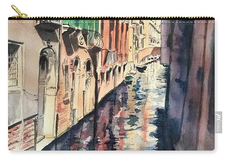 Venice Zip Pouch featuring the painting Reflections on a Venice Canal by Sonia Mocnik