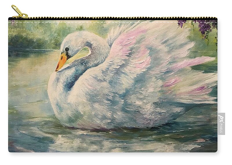 Swan Zip Pouch featuring the painting Regal Swan by ML McCormick