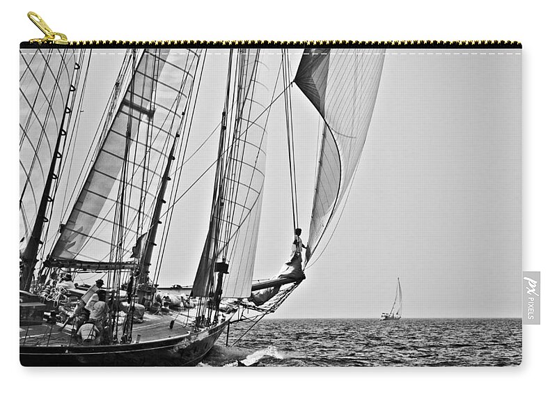 Regatta Zip Pouch featuring the photograph Regatta heroes in a calm mediterranean sea in black and white by Pedro Cardona Llambias