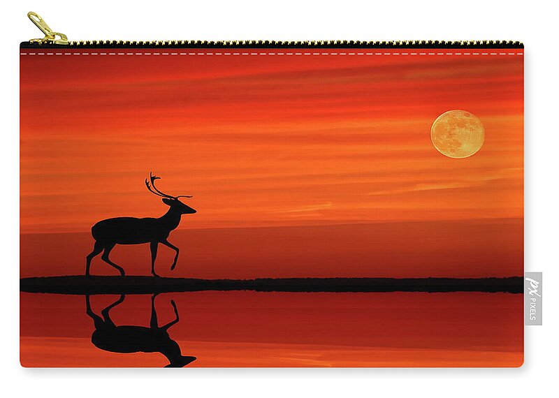Reindeer Zip Pouch featuring the photograph Reindeer by Moonlight by Andrea Kollo