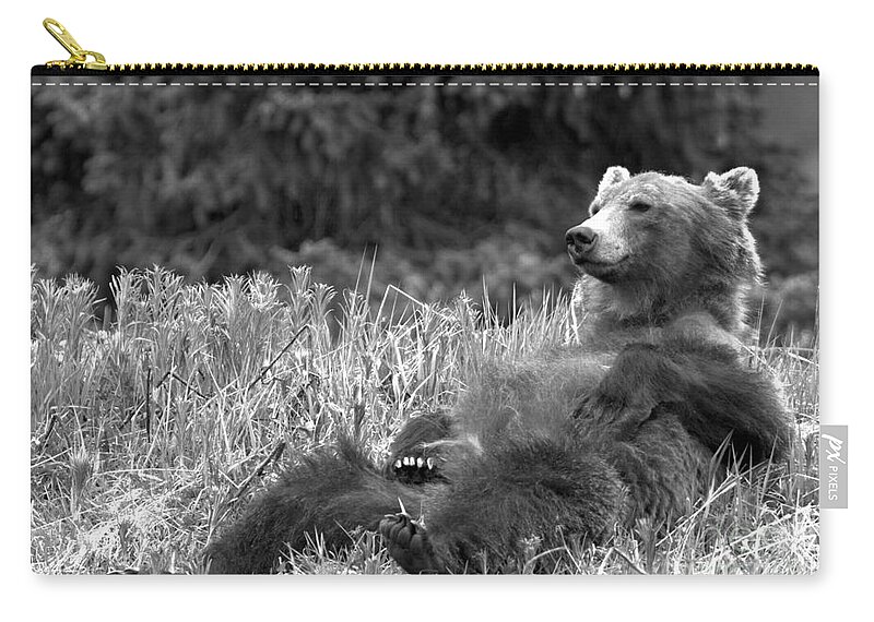 Grizzly Bear Zip Pouch featuring the photograph Relaxing Grizzly By Bow Lake by Adam Jewell