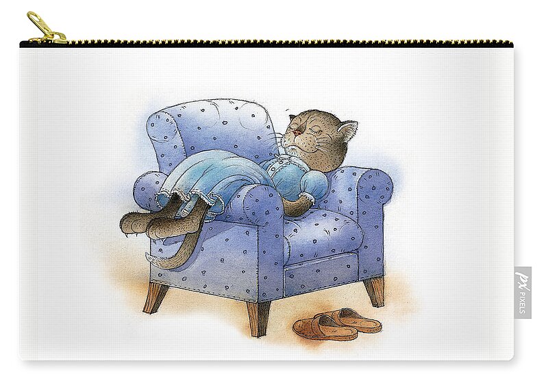 Cat Armchair Rest Relax Sleep Comfort Zip Pouch featuring the painting Rest after Breakfast by Kestutis Kasparavicius