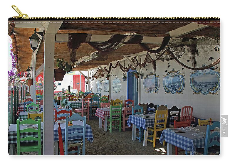 Restaurant Zip Pouch featuring the photograph Restaurant in Alvor by Jeff Townsend