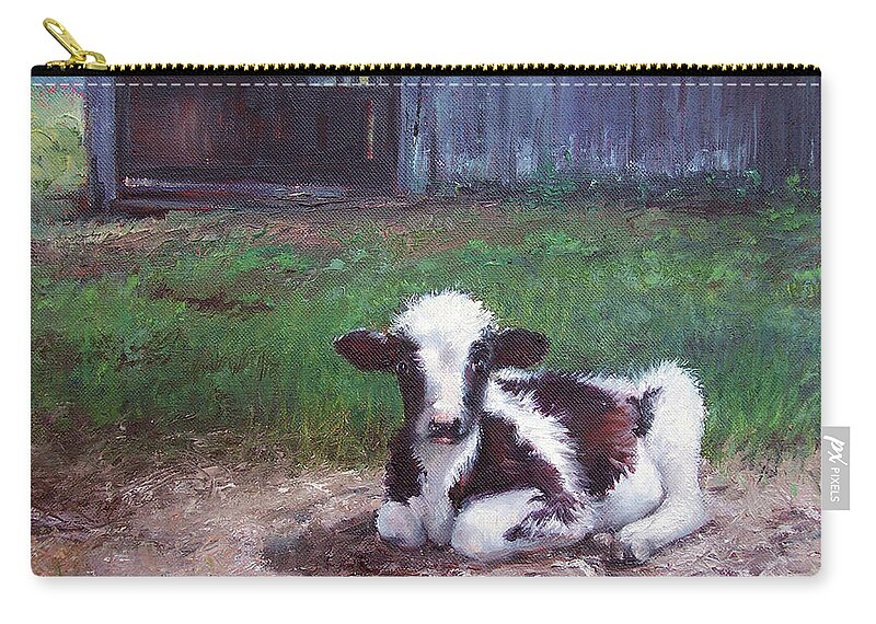 Calf Zip Pouch featuring the painting Resting Calf by Marie Witte