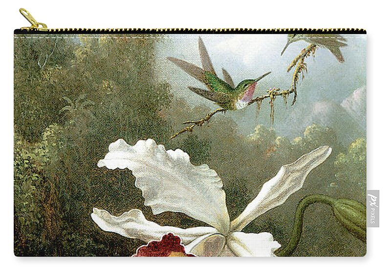 Masters Carry-all Pouch featuring the painting Retouched Masters - Orchid and Hummingbirds in tropical forest by Audrey Jeanne Roberts