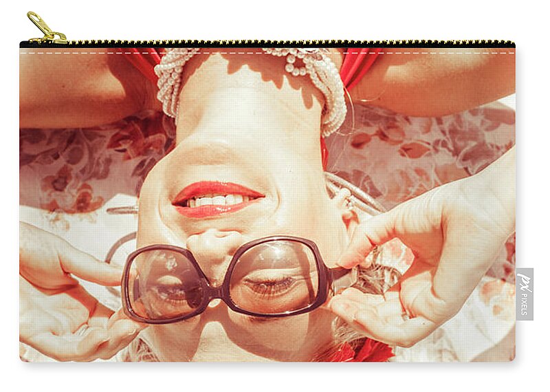 Beach Zip Pouch featuring the photograph Retro 50s Beach Pinup Girl by Jorgo Photography