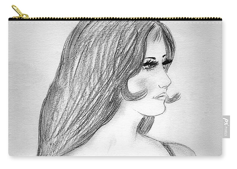 Retro Zip Pouch featuring the drawing Retro Bikini Girl by Sonya Chalmers