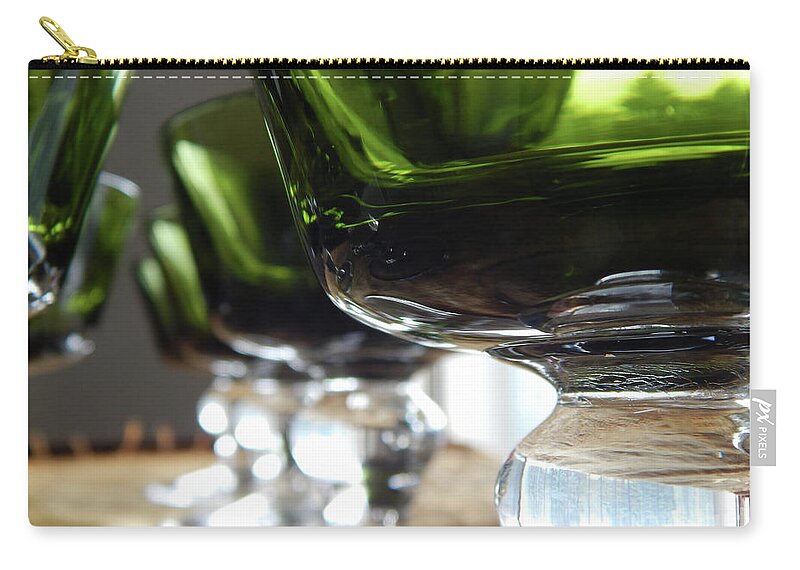 Green Zip Pouch featuring the photograph Retro Green Glass Goblets by Phil Perkins