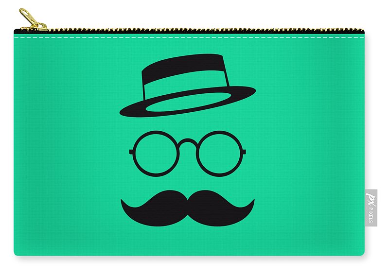 Les Claypool Carry-all Pouch featuring the digital art Retro Minimal vintage face with Moustache and Glasses by Philipp Rietz