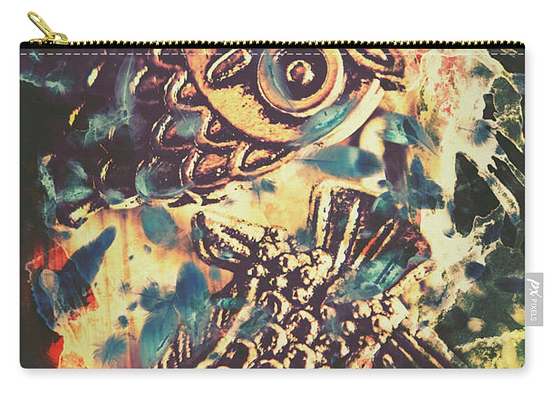 Owl Zip Pouch featuring the photograph Retro pop art owls under floating feathers by Jorgo Photography