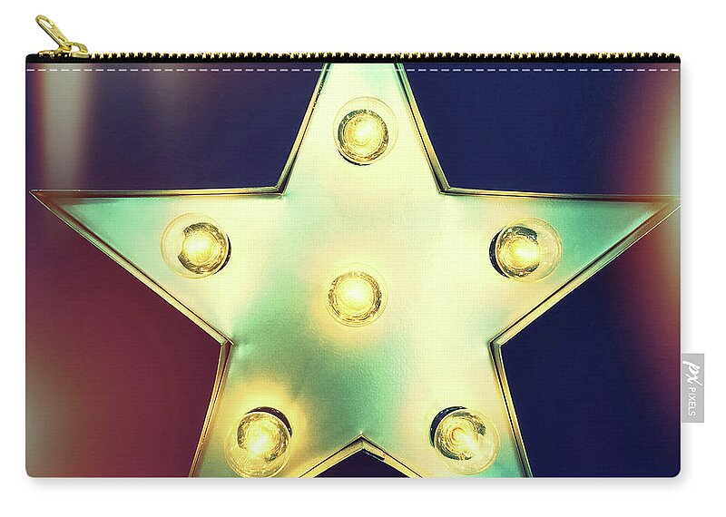 Star Zip Pouch featuring the photograph Retro star with light bulbs by GoodMood Art
