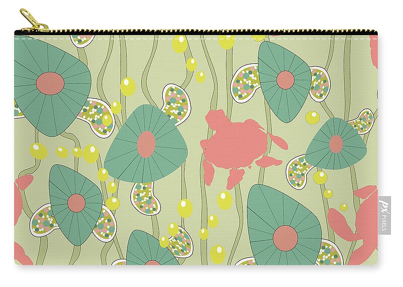 Pink Carry-all Pouch featuring the digital art Retro Turtles by April Burton