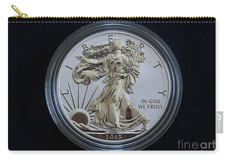 Reverse Proof Silver Eagle Dollar Coin Zip Pouch featuring the digital art Reverse Proof Silver Eagle Dollar Coin by Randy Steele