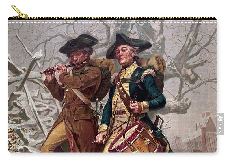 Minutemen Zip Pouch featuring the painting Revolutionary War Soldiers Marching by War Is Hell Store