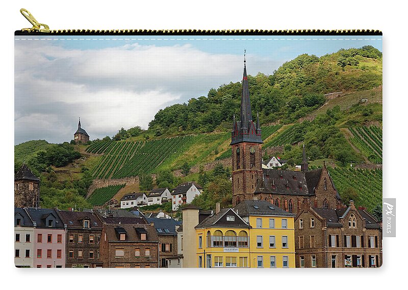 Riverside Village Zip Pouch featuring the photograph Rhine River Village by Sally Weigand