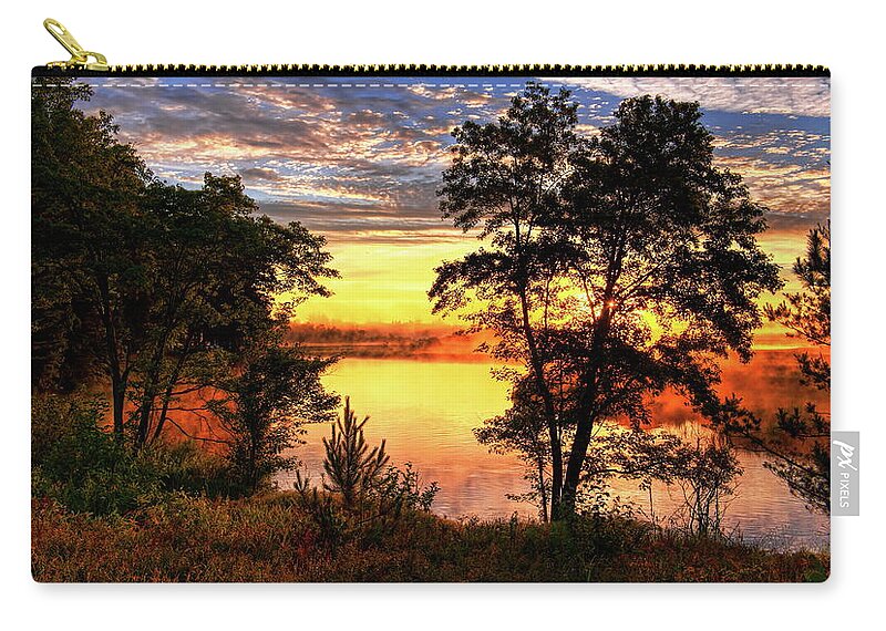 Backwater Carry-all Pouch featuring the photograph Rhinelander Flowage Sunburst by Dale Kauzlaric