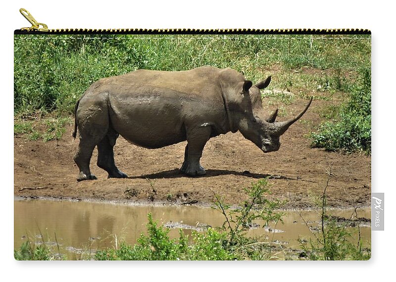 Rhino Zip Pouch featuring the photograph Rhino 2 by Vijay Sharon Govender