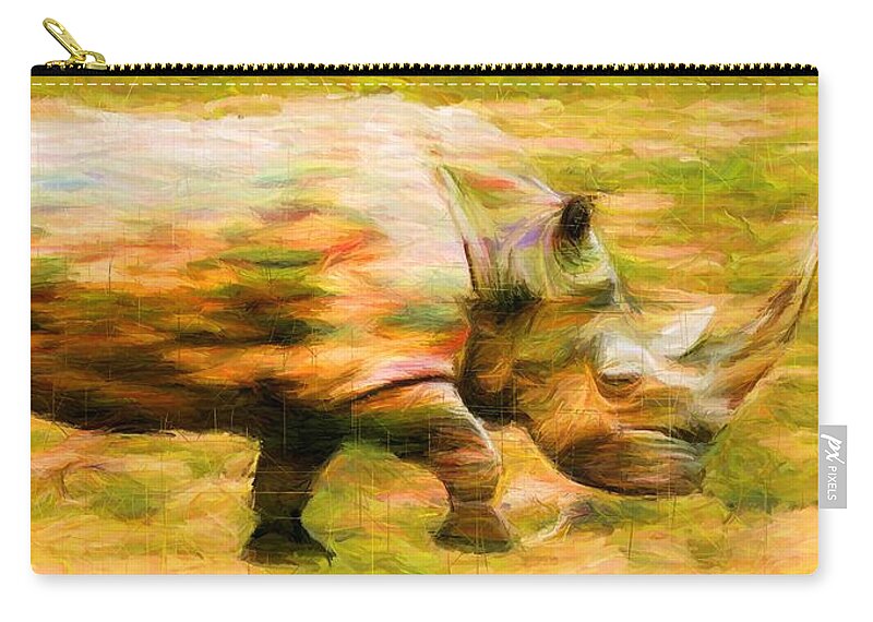 Rhinocerace Zip Pouch featuring the digital art Rhinocerace by Caito Junqueira