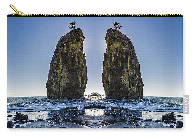 Scenery Zip Pouch featuring the digital art Rialto Beach Sea Stack Reflection by Pelo Blanco Photo