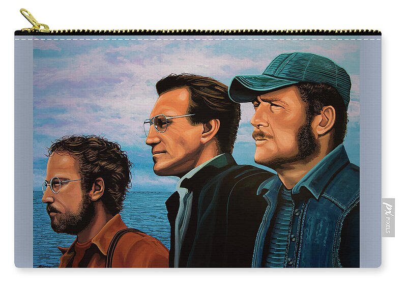 Jaws Carry-all Pouch featuring the painting Jaws with Richard Dreyfuss, Roy Scheider and Robert Shaw by Paul Meijering