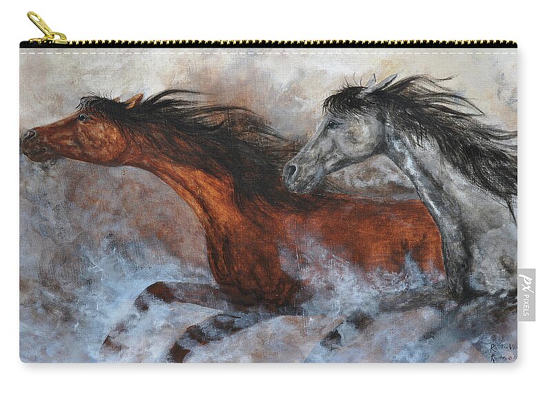 Kc Gallery Zip Pouch featuring the painting Ride the Wind_close up by Katherine Caughey