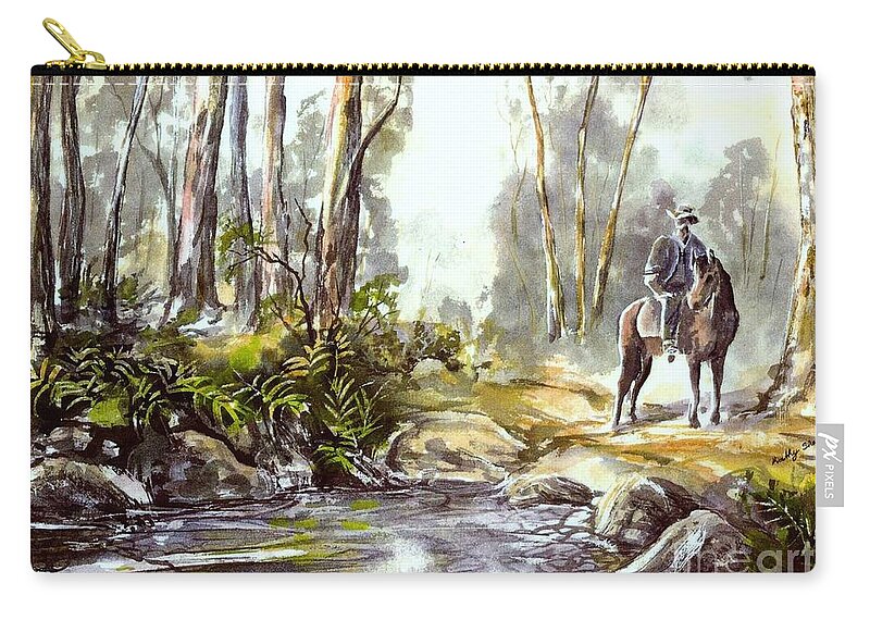 Horse Zip Pouch featuring the painting Rider by the Creek by Ryn Shell