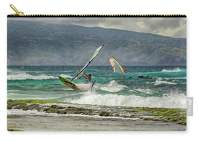 Hookipa Zip Pouch featuring the photograph Riders on the Storm by Susan Rissi Tregoning