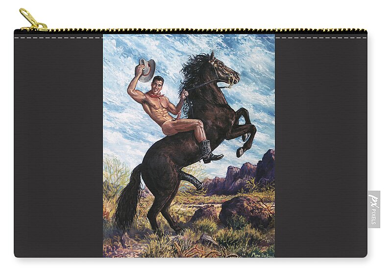 Cowboy Zip Pouch featuring the painting Ridin' Hard by Marc DeBauch