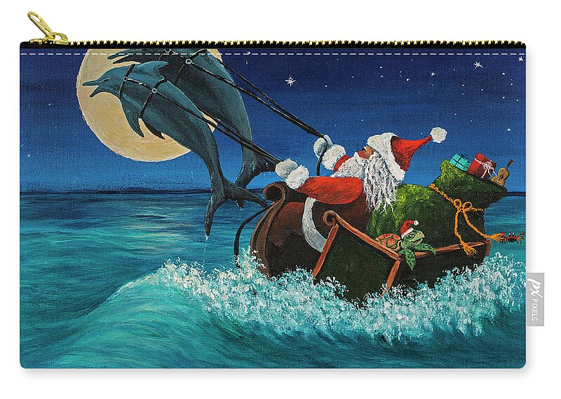 Santa Zip Pouch featuring the painting Riding The Waves With Santa by Darice Machel McGuire