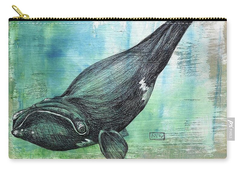 Right Whale Carry-all Pouch featuring the mixed media Right Whale by AnneMarie Welsh