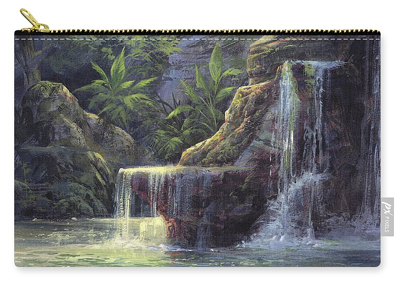 Michael Humphries Zip Pouch featuring the painting Rim Lit Falls by Michael Humphries