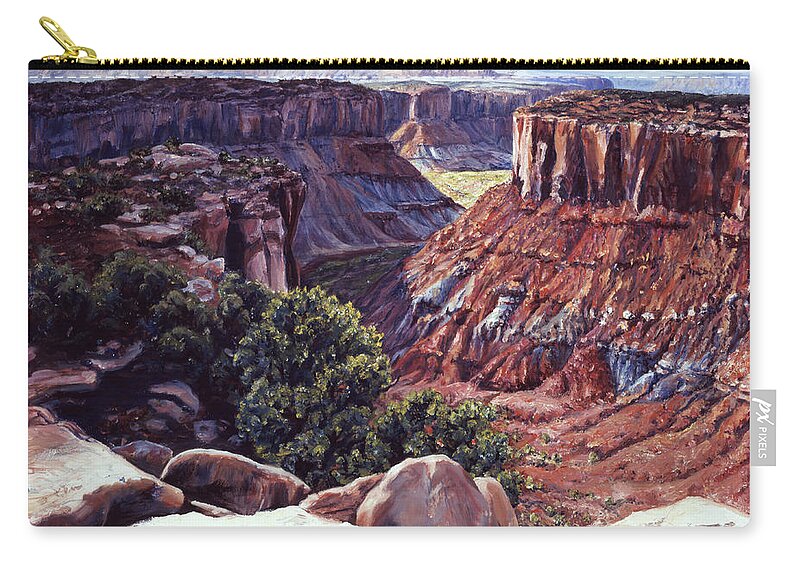 Landscape Carry-all Pouch featuring the painting Rimrocked No Way Down by Page Holland