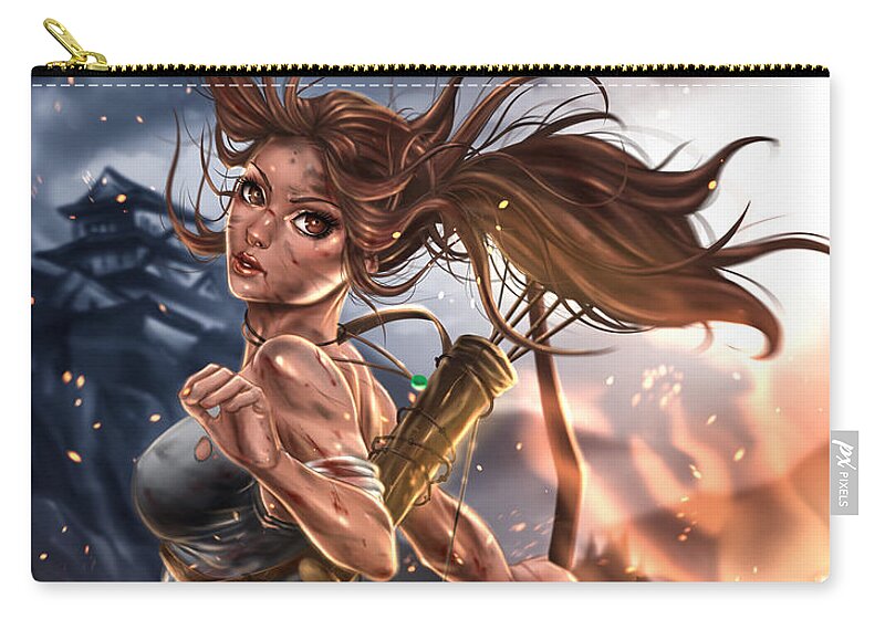 Pete Tapang Zip Pouch featuring the painting Rise of the Tomb Raider by Pete Tapang