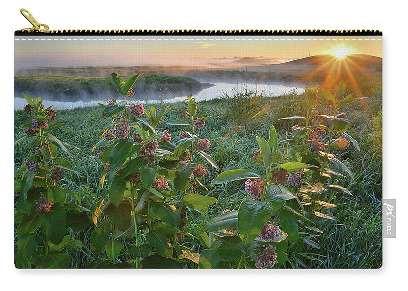 Glacial Park Zip Pouch featuring the photograph Rising Sun Backlights Milkweed along Nippersink Creek in Glacial Park by Ray Mathis